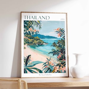Thailand Poster, Thailand Travel Print, Thai Decor, Oriental Art, Tropical Wall Art, Botanical Print, Thai Gift, Thai Wall Art, Thailand Art