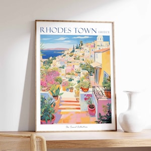 Poster della città di Rodi, stampa turistica della città di Rodi, poster turistico greco, regalo greco, stampa di città europee, arte greca, regalo di Rodi, arredamento greco