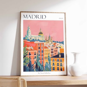 Póster de Madrid, Impresión de viaje a Madrid, Decoración tropical, Arte mural urbano, Decoración española, Impresión de viaje a España, Regalo de Madrid, Póster de viaje a Madrid