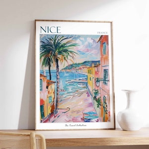 Bonito póster, impresión de viaje a Niza, Francia, póster de viaje a Francia, decoración tropical, arte playero, regalo de viaje, estampado floral, decoración costera