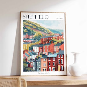 Poster Sheffield, impression voyage Sheffield, décoration tropicale, art mural ville, déco britannique, impression voyage Angleterre, cadeau Sheffield