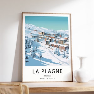 Póster de viaje de esquí, impresión de esquí de La Plagne, Francia, impresión de viaje de esquí, arte mural de esquí, impresión de esquí, arte de deportes de invierno, regalo, A1/A2/A3/A4