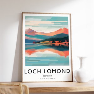 Loch Lomond Travel Print, Scotland Travel Poster, Scottish Travel Print, Travel Art, Travel Poster, Colourful Travel Print, Travel Gift