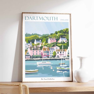 Dartmouth Travel Poster, Dartmouth Travel Print, Devon Poster, Devon Print, Botanical Wall Art, Coastal Art, Sea Art, Dartmouth Gift