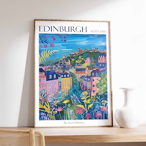 Póster de viaje de Edimburgo, Impresión de viaje de Edimburgo, Póster de Escocia, Impresión de viaje de Escocia, Arte mural botánico, Regalo de Edimburgo, Arte de Escocia