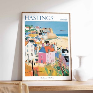 Hastings Poster, Hastings Travel Print, East Sussex Travel Poster, British Decor, Tropical Decor, Hastings Gift, Hastings Travel Poster