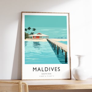 Maldives Travel Print, Maldives Travel Poster, Tropical Travel Print, Travel Art, Travel Poster, Colourful Travel Print, Travel Art