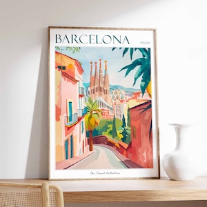 Barcelona Poster, Barcelona Travel Print, Tropical Decor, City Wall Art, Spanish Decor, Spain Travel Print, Barcelona Gift