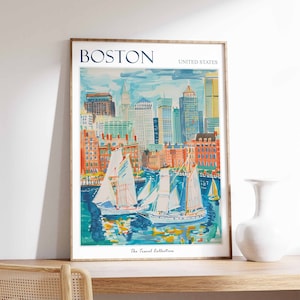 Póster de Boston, Impresión de viaje a Boston, Decoración tropical, Arte mural marino, Decoración americana, Impresión de viaje a Estados Unidos, Regalo de Boston