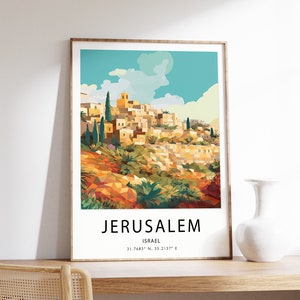 Jerusalem Travel Print, Israel Travel Poster, Jewish Travel Wall Art, Colourful Travel Art, Vintage Travel, Travel Gift, A1/A2/A3/A4