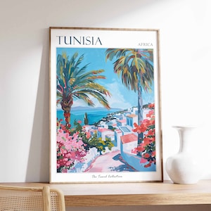 Affiche de la Tunisie, impression de voyage en Tunisie, décoration tunisienne, décoration tropicale, art botanique, cadeau africain, cadeau tunisien, art mural d'Afrique du Nord