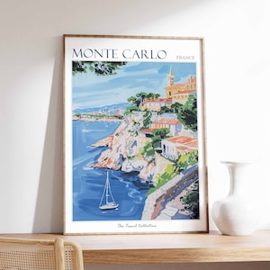 Monte Carlo Poster, Monte Carlo Reisedruck, Frankreich Reiseplakat, Tropisches Dekor, Strandkunst, Reisegeschenk, Blumendruck, Küstendekor