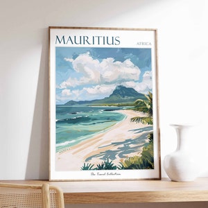 Mauritius Travel Poster: Tropical Beach, Coastal Decor