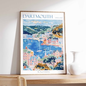 Dartmouth Travel Poster, Dartmouth Travel Print, Devon Poster, Devon Print, Botanical Wall Art, Coastal Art, Sea Art, Dartmouth Gift