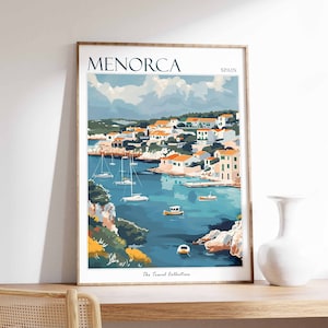 Póster de Menorca, Impresión de viaje a Menorca, Póster de viaje a España, Decoración tropical, Arte playero, Regalo de viaje, Impresión floral, Decoración costera