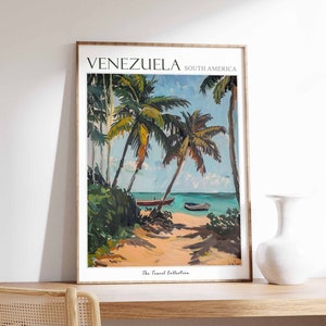 Venezuela reisposter, Venezuela reisafdruk, tropisch decor, botanische muurkunst, Zuid-Amerikaanse reisafdruk, Venezolaanse kunst, Latijns-cadeau