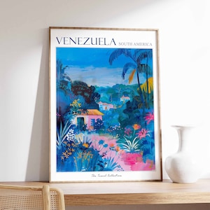 Venezuela reisposter, Venezuela reisafdruk, tropisch decor, botanische muurkunst, Zuid-Amerikaanse reisafdruk, Venezolaanse kunst, Latijns-cadeau
