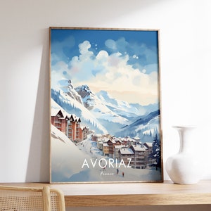 Avoriaz Print, Skiing Travel Poster, Avoriaz Wall Art, Adventure Travel Decor, Travel Gift, Floral Decor, Scenery Poster