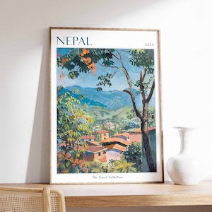 Nepal Poster, Nepal Travel Print, Nepalese Decor, Botanical Wall Art, Oriental Travel Poster, Asian Art, Nepalese Gift, Nepal Art