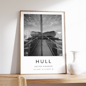 Stampa di viaggio di Hull, poster di viaggio di Hull, Inghilterra, stampa di viaggio in Inghilterra, arte di viaggio, poster di viaggio, bianco e nero, regalo, formato A2/A3/A4
