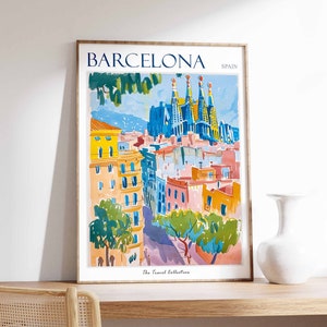 Barcelona Poster, Barcelona Travel Print, Tropical Decor, City Wall Art, Spanish Decor, Spain Travel Print, Barcelona Gift