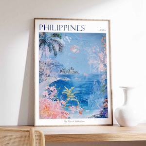 Philippines Travel Poster: Tropical Beach, Botanical Wall Art