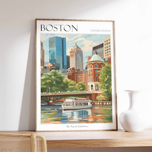 Boston Poster, Boston Travel Print, Tropical Decor, City Wall Art, American Decor, United States Travel Print, Boston Gift