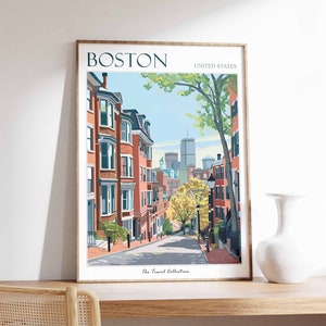Boston Poster, Boston Travel Print, Tropical Decor, City Wall Art, American Decor, United States Travel Print, Boston Gift