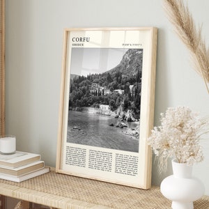 Poster di viaggio di Corfù, stampa di viaggio di Corfù, poster di viaggio in Grecia, arte di viaggio vintage, stampa di viaggio in bianco e nero, regalo di viaggio, formato A1/A2/A3/A4