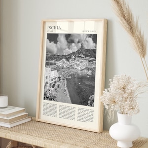 Reisposter Ischia, reisposter Ischia, reisposter Italië, vintage reiskunst, zwart-wit reisposter, reiscadeau, A1/A2/A3/A4
