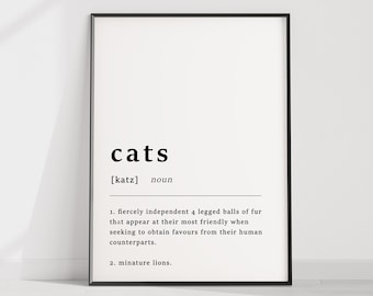 Definition Of Cats Quote Poster Print, Cat Print, Animal Print, Home Art, Funny Poster, Funny Quotes, Wall Print, Typography, Wall Art