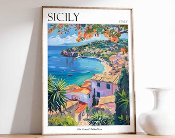 Sicily Travel Poster: Italian Coastal Art Print
