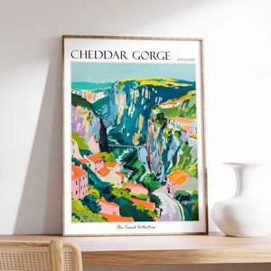 Poster della Gola di Cheddar, stampa di viaggio in Inghilterra, arte di viaggio della Gola di Cheddar, arte murale della Gola di Cheddar, viaggi in Inghilterra, decorazioni per la casa della Gola di Cheddar
