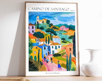Camino de Santiago Travel Poster: Spain Pilgrimage Route Art