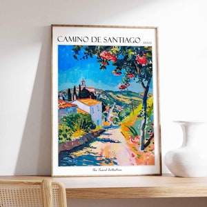 Póster del Camino de Santiago, Impresión de viaje a España, Decoración española, Póster de viaje a Europa, Arte mural europeo, Póster de viaje del Camino de Santiago