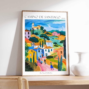 Póster del Camino de Santiago, Impresión de viaje a España, Decoración española, Póster de viaje a Europa, Arte mural europeo, Póster de viaje del Camino de Santiago
