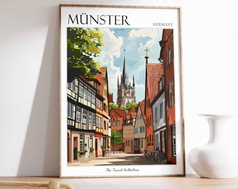 Münster Germany Travel Poster: Prinzipalmarkt & Cathedral Art Print