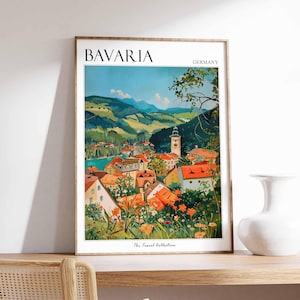 Bavaria Poster, Germany Travel Print, German Decor, Europe Travel Poster, European Wall Art, Bavaria Gift, Bavaria Travel Poster