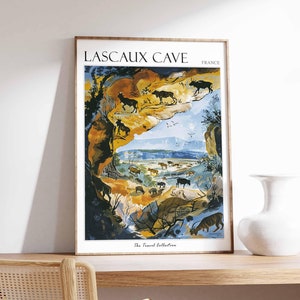 Lascaux Cave Poster, France Travel Print, French Decor, Europe Travel Poster, European Wall Art, Botanical Print, Lascaux Cave Travel Poster