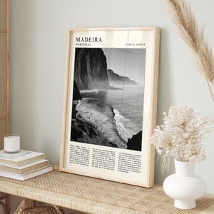 Madeira Travel Poster, Madeira Travel Print, Portugal Travel Poster, Vintage Travel Art, Black and White Travel Print, Travel Gift