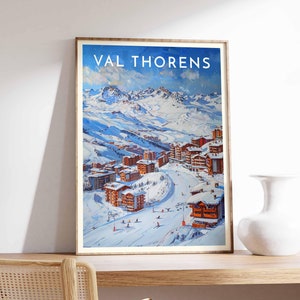 Skiing Travel Poster, Val Thorens Ski Print, France Travel Print, Skiing Art, Skiing Print, Winter Sport Art, Ski Gift