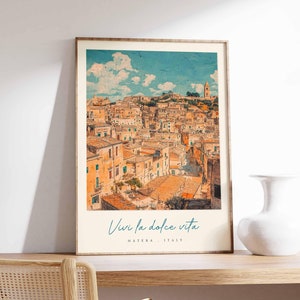 Matera Poster, Italian Travel Print, Matera Travel Art, Matera Wall Art, Italy Art, Italy Travel Decor, Italian Travel Gift