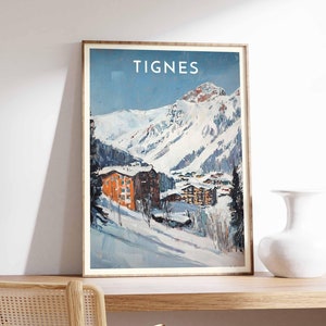 Skiing Travel Poster, Tignes Ski Print, France Travel Print, Skiing Art, Skiing Print, Winter Sport Art, Ski Gift