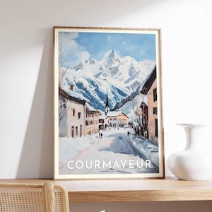Skiing Travel Poster, Courmayeur Ski Print, Italy Travel Print, Skiing Art, Skiing Print, Winter Sport Art, Ski Gift