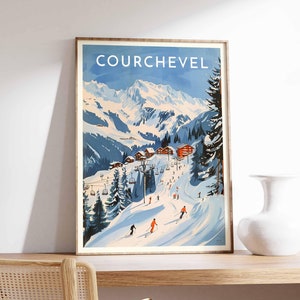 Skiing Travel Poster, Courchevel Ski Print, France Travel Print, Skiing Art, Skiing Print, Winter Sport Art, Ski Gift