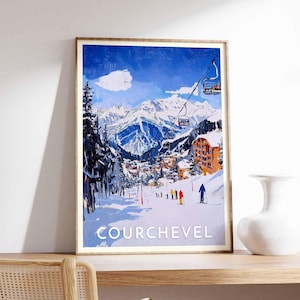 Skiing Travel Poster, Courchevel Ski Print, France Travel Print, Skiing Art, Skiing Print, Winter Sport Art, Ski Gift