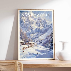 Skiing Travel Poster, Courmayeur Ski Print, Italy Travel Print, Skiing Art, Skiing Print, Winter Sport Art, Ski Gift