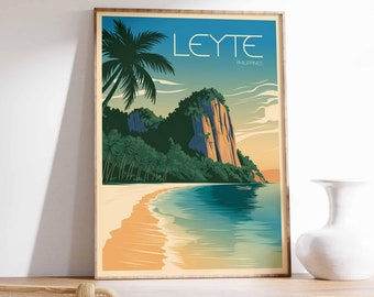 Leyte Philippines Travel Poster: Retro Beach Wall Art