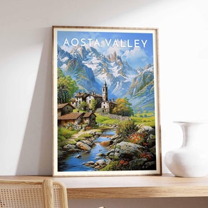 Skiing Travel Poster, Aosta Valley Ski Print, Italy Travel Print, Skiing Art, Skiing Print, Winter Sport Art, Ski Gift