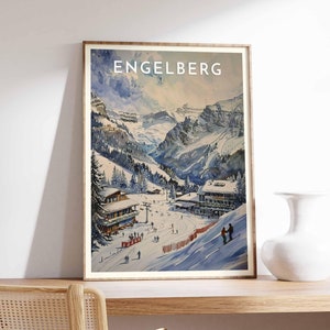 Skiing Travel Poster, Engelberg Ski Print, Switzerland Travel Print, Skiing Art, Skiing Print, Winter Sport Art, Ski Gift